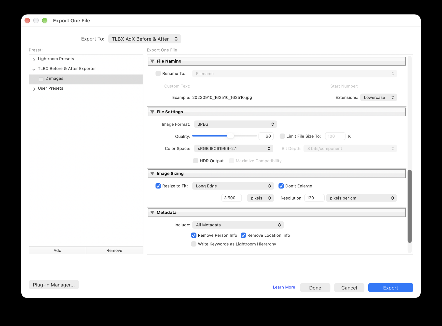 Step 7: Lightroom settings as usual (1)
