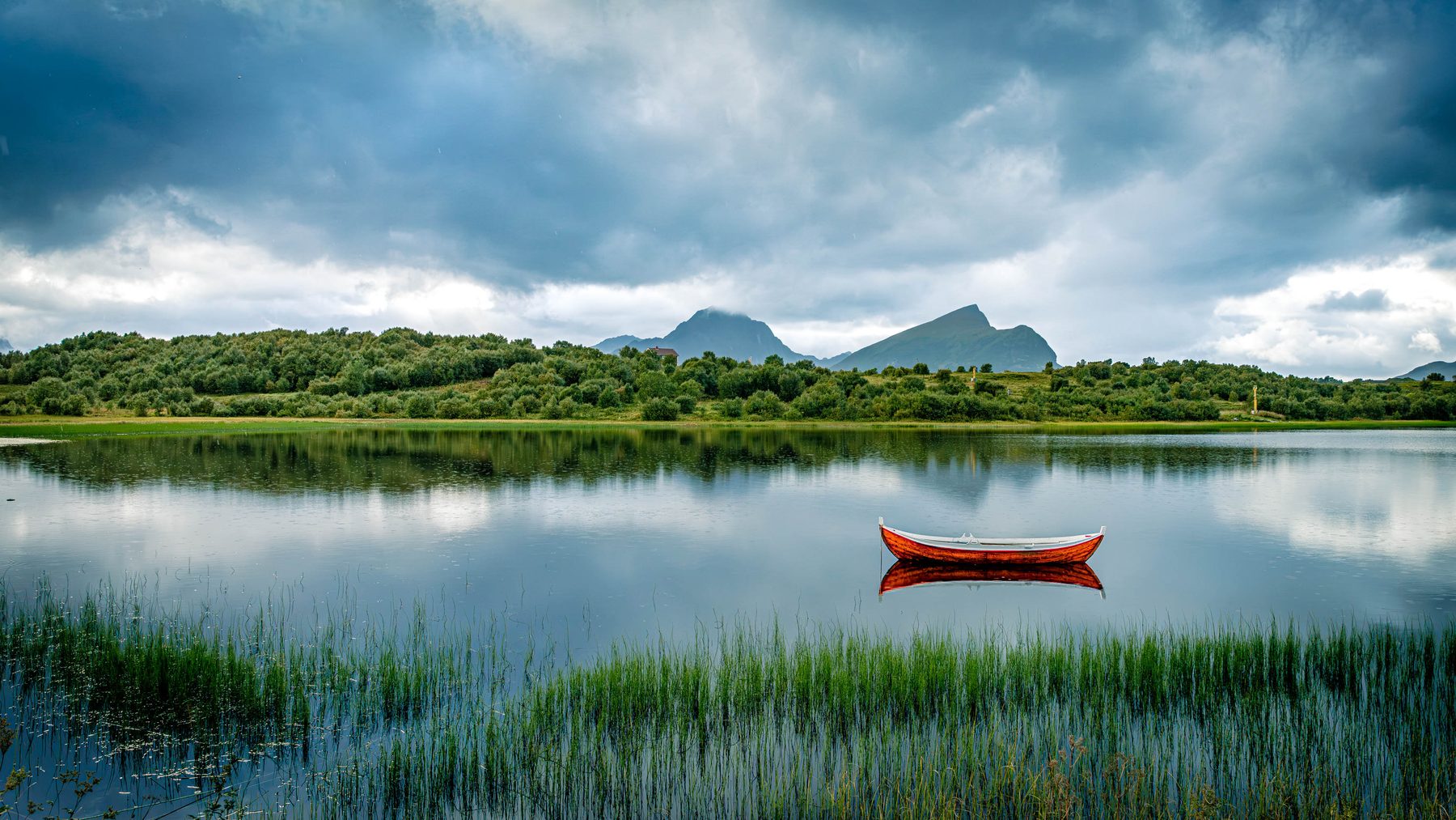 Lake with boat, after: edited