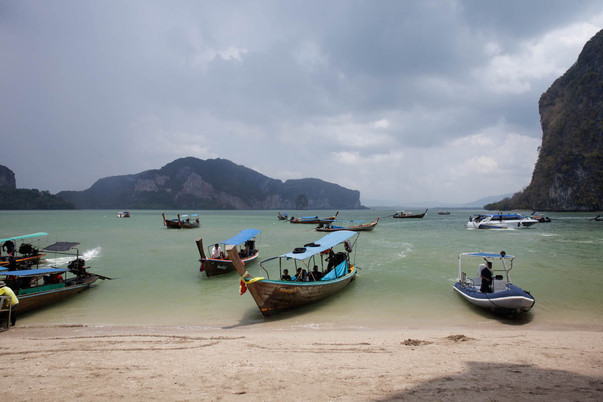 Beach with longtail boats, original without edits